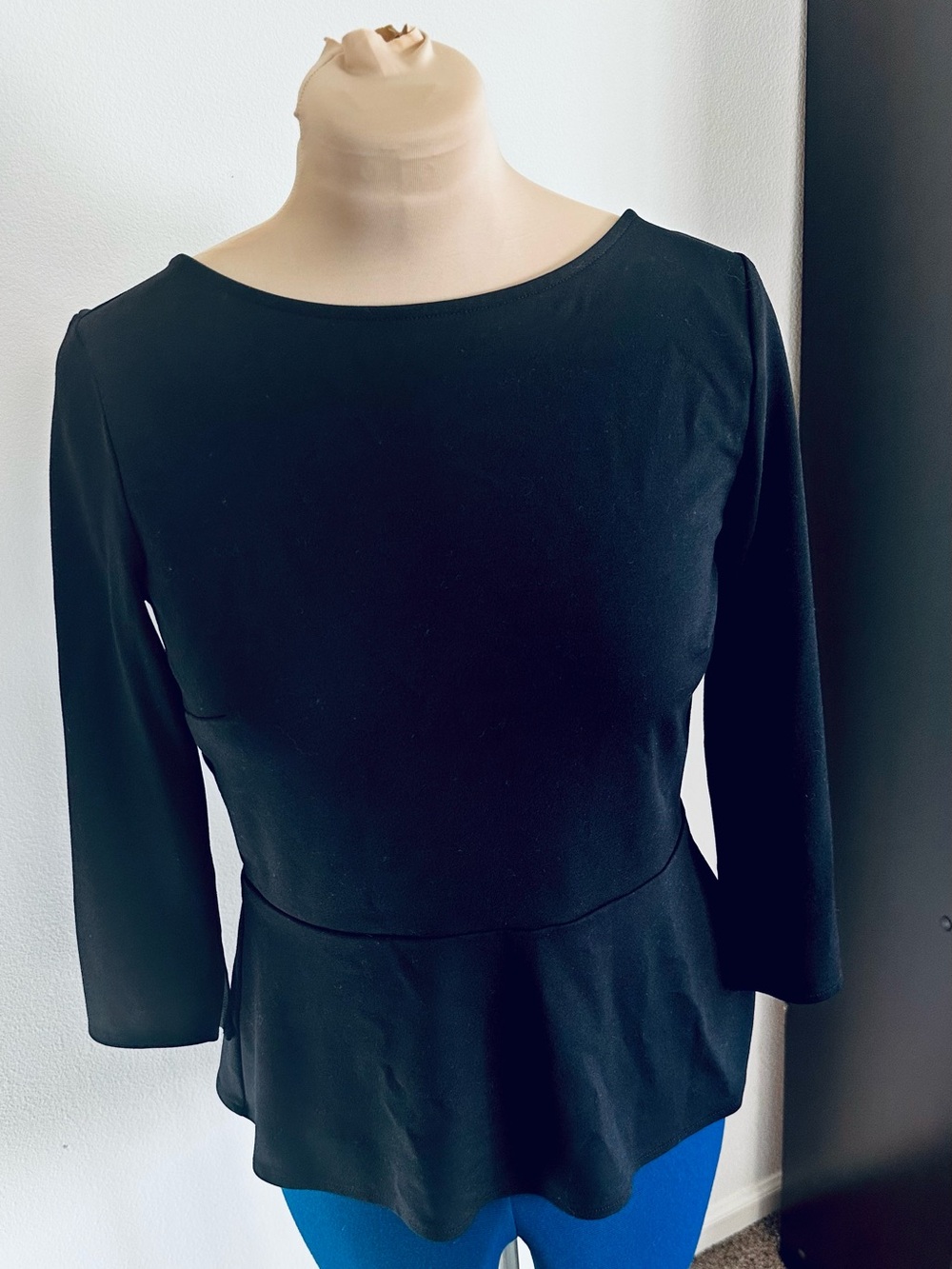 Ann Taylor Black Peplum 3/4 Sleeve Blouse Fall Workwear Medium